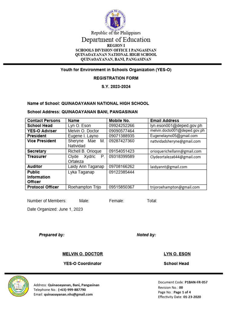 Yes o Registration Form 23-24 | PDF | Telecommunications