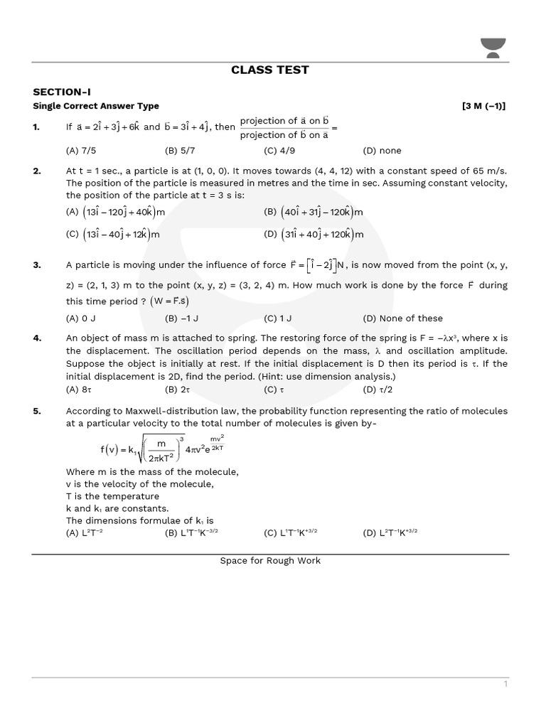 Class Test on Physics Concepts | PDF | Acceleration | Force