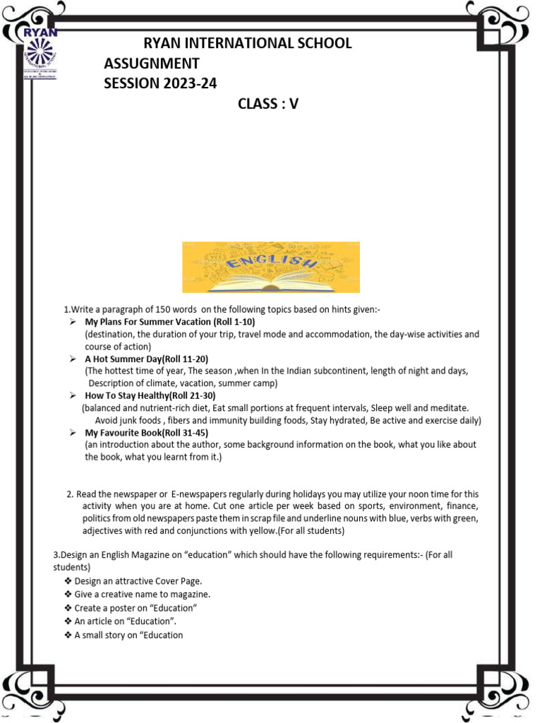class 5 assignment pdf