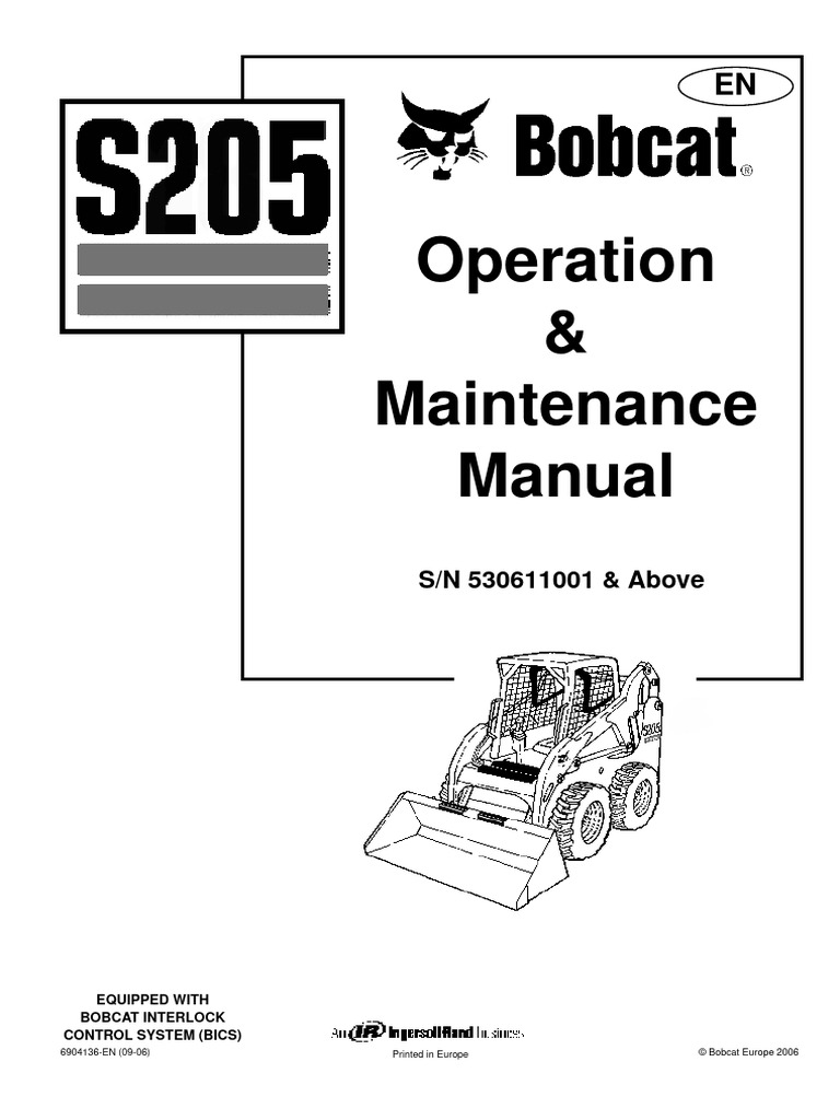 Bobcat Skid Steer Loader S205 Operators Manual | PDF | Loader ...