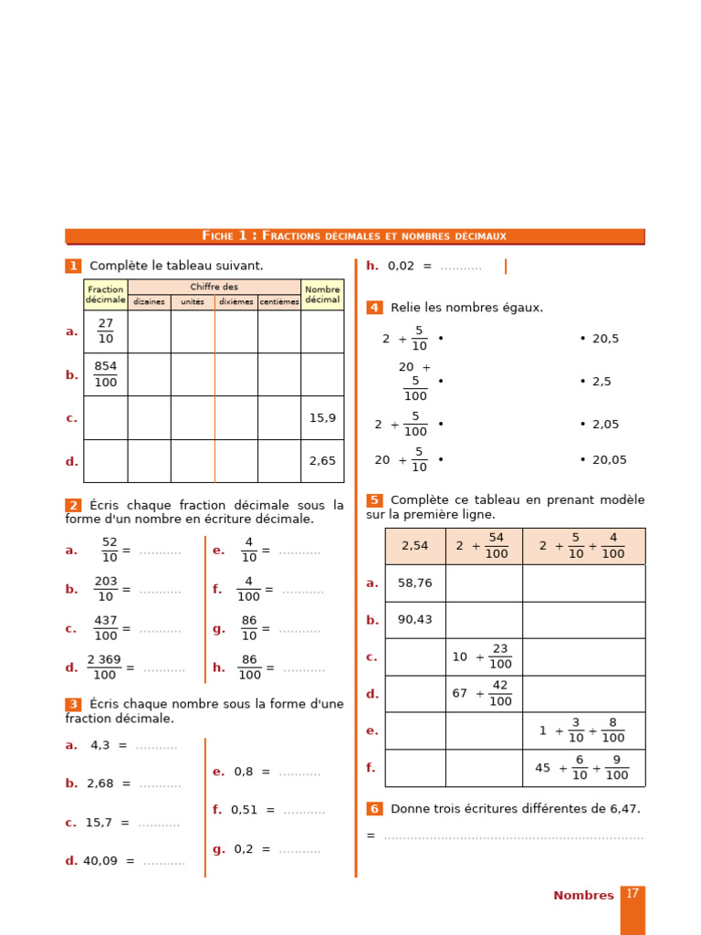 Fractions et Décimaux Simplifiés | PDF