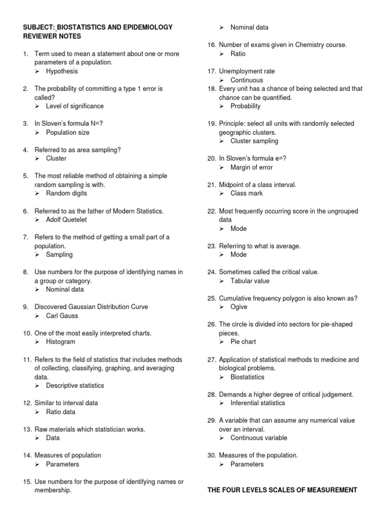 Biostatistics Reviewer Pdf Statistics Sampling Statistics