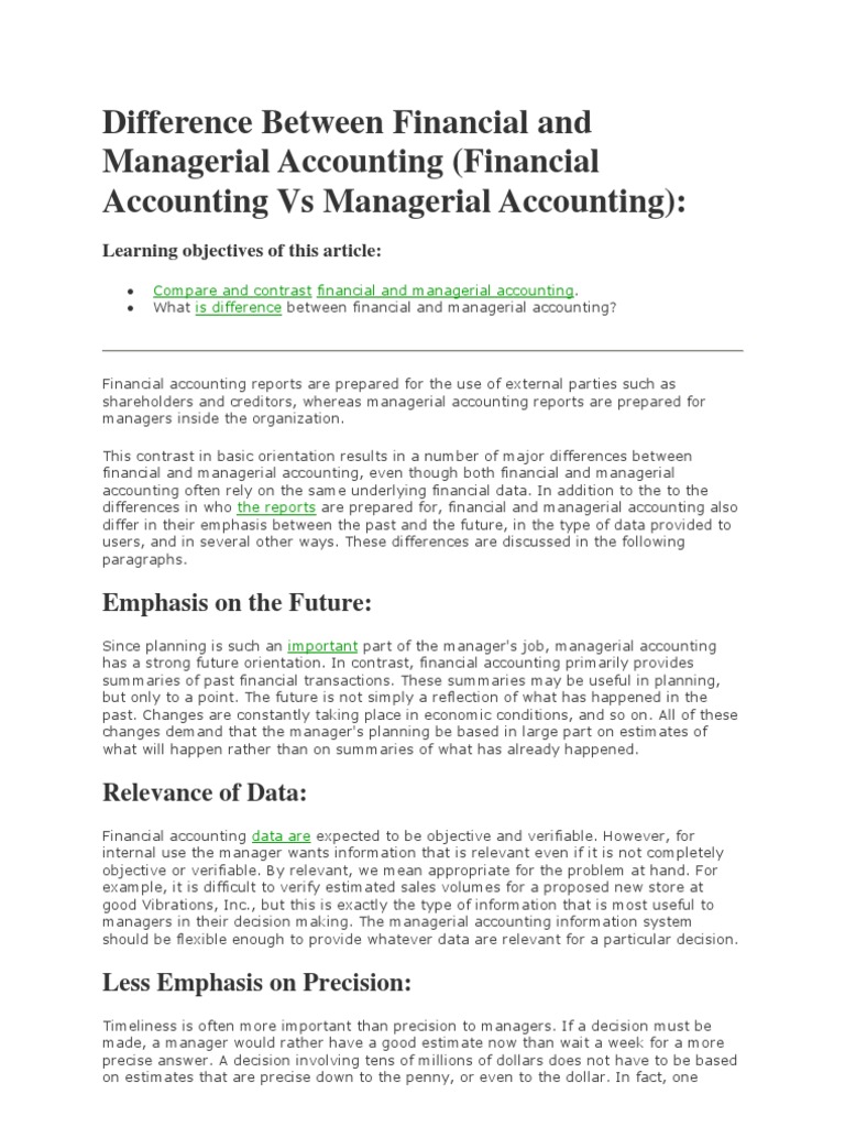 Difference Between Financial and Managerial Accounting | PDF