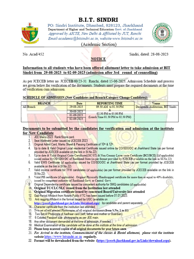 notice-for-b-tech-1st-sem-admission-for-session-2023-24-through-jceceb