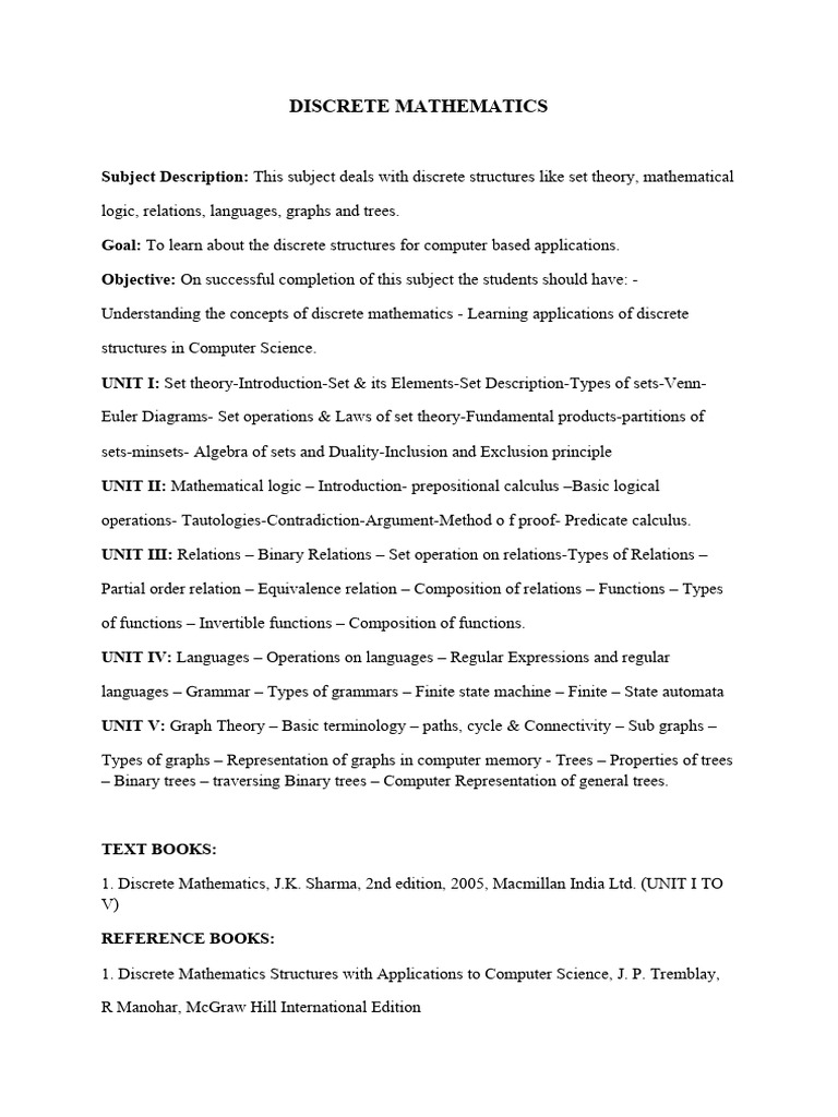 Discrete maths syllabus pdf