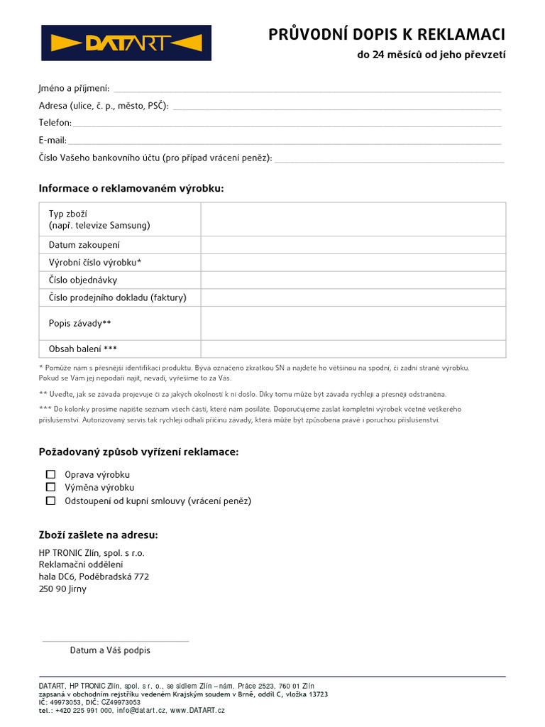 Sysml Datart Reklamace