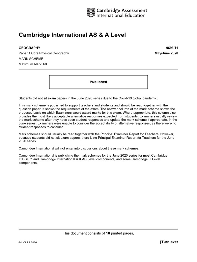 Cambridge International AS & A Level Geography 9696/11 May/June 2020