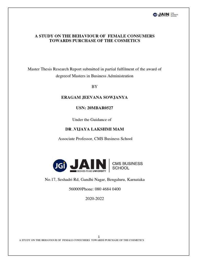 SOWJANYA Research Report | PDF | Consumer Behaviour | Behavior