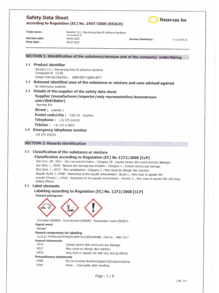 Recafort 111 Component B | PDF