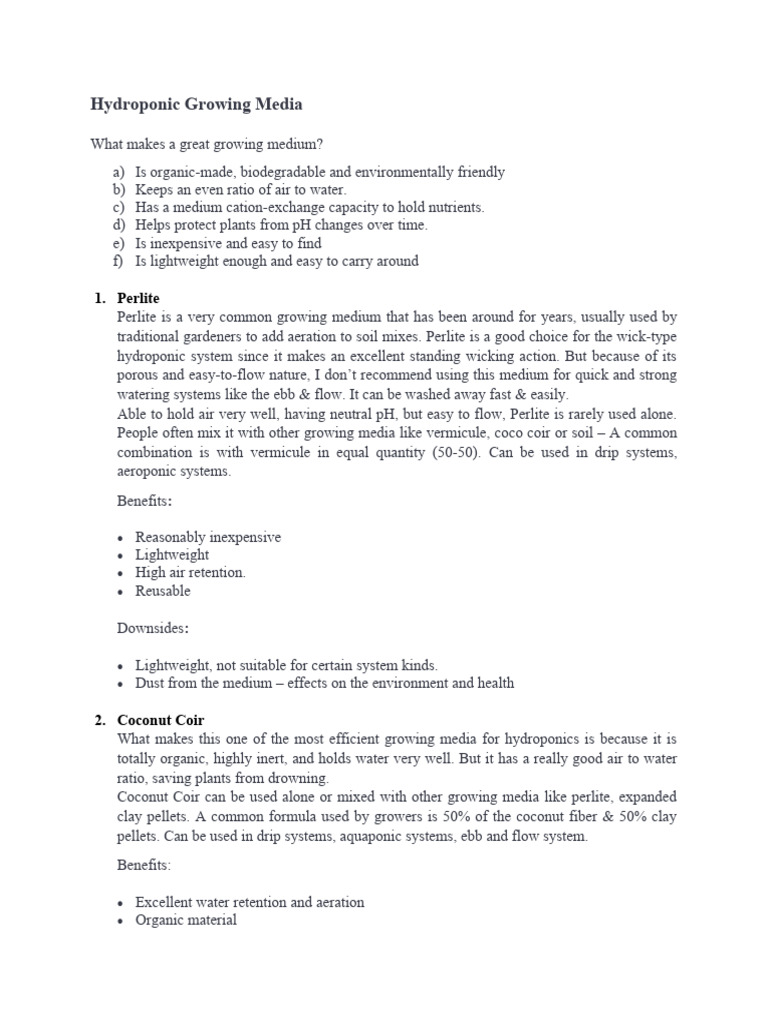 Hydroponic Growing Media Pdf Hydroponics Natural Materials