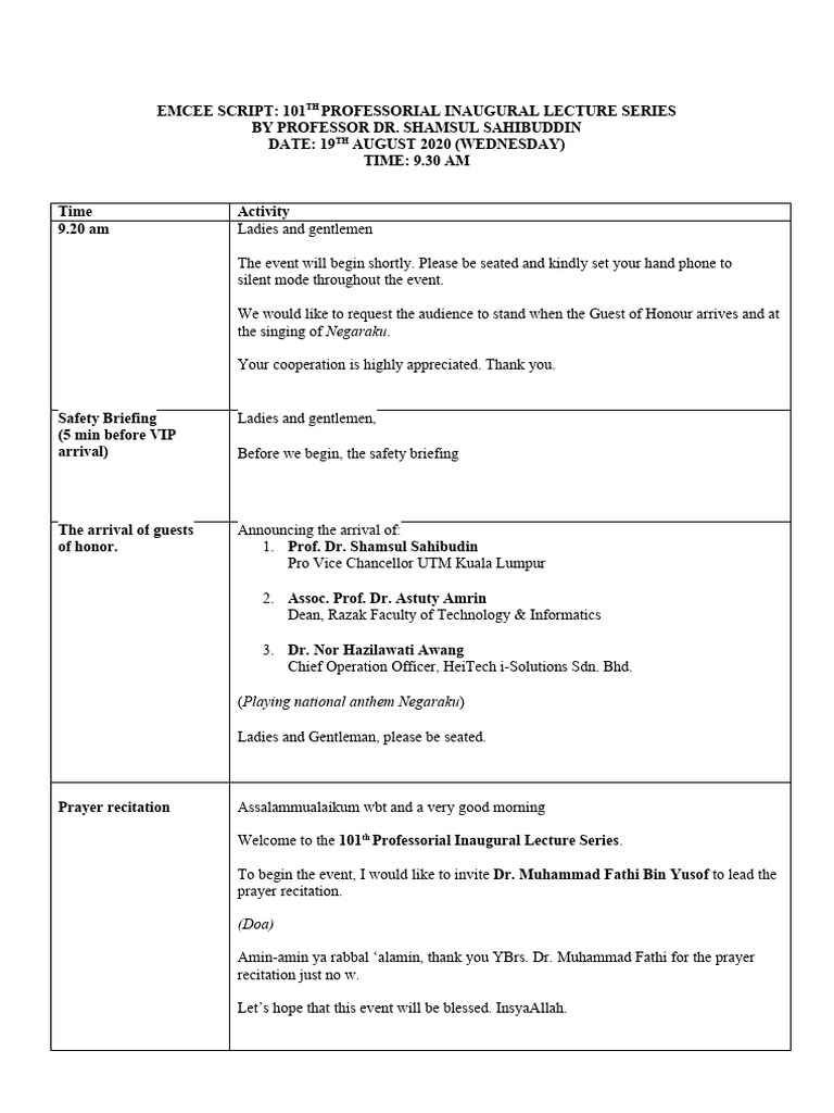 Emcee Script for 101st Lecture Series | PDF