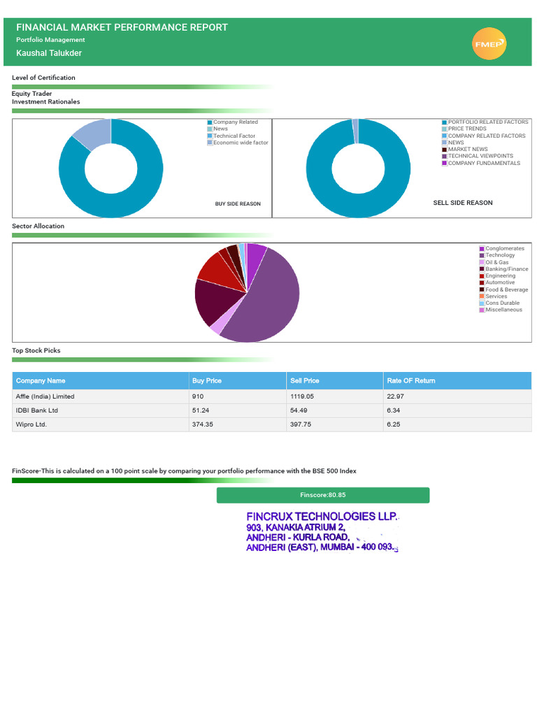 Performance Report | PDF | Stocks | Stock Market Index
