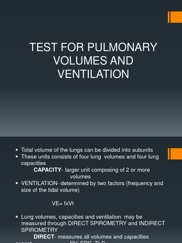 Lung Volume and Ventilation Testing Guide | PDF | Exhalation | Lung