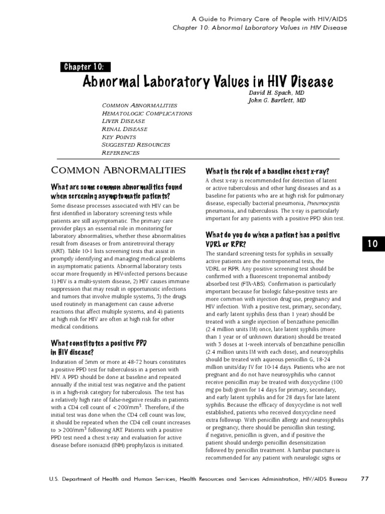 Abnormal Laboratory Values in HIV Disease Hiv/Aids Hepatitis
