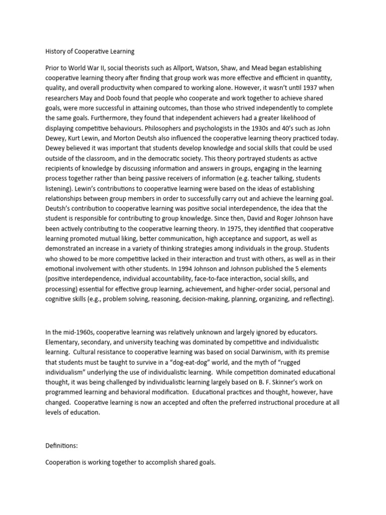 Evolution of Cooperative Learning Theory | PDF | Learning | Behaviorism