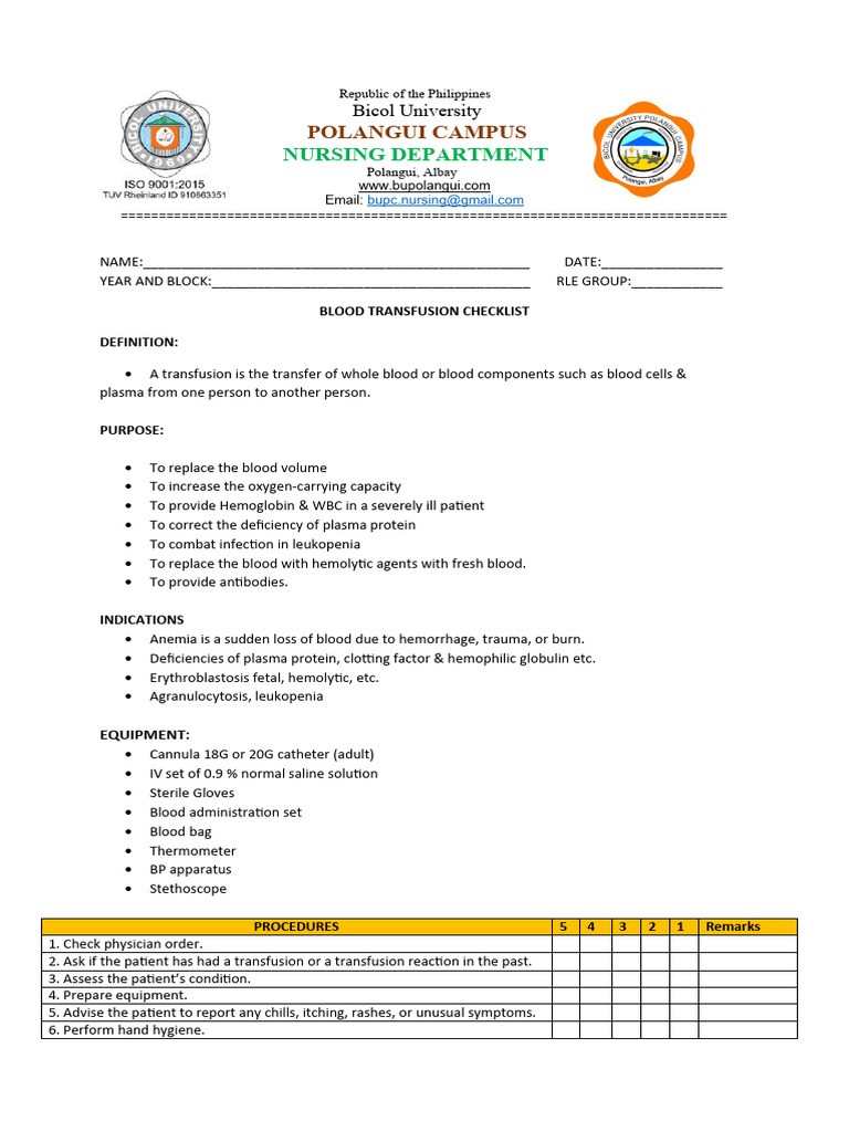 Blood Transfusion Guide for Nurses | PDF | Blood Transfusion | Blood