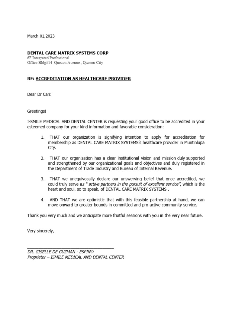 Accreditation Request for Dental Provider | PDF