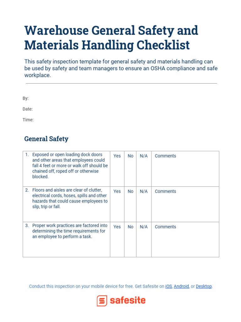 Warehouse Material Handling Safety Checklist | PDF | Working Conditions ...