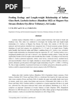 Feeding Ecology and Length-Weight Relationship of Indian Glass Barb, Laubuka Laubuca (Hamilton 1822) at Maguru Oya Stream (Deduru Oya River Tributary), Sri Lanka