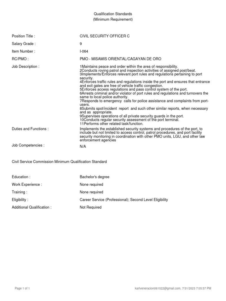 Civil Security Officer C Qualifications | PDF | Security Guard | Police