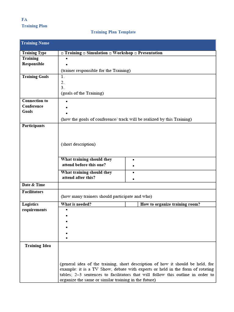 15.FA-Sample Training Plan | PDF