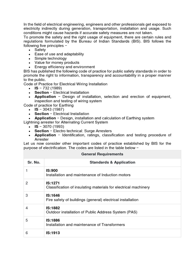 Indian Electrical Safety Standards Overview | PDF | Electrical Wiring ...