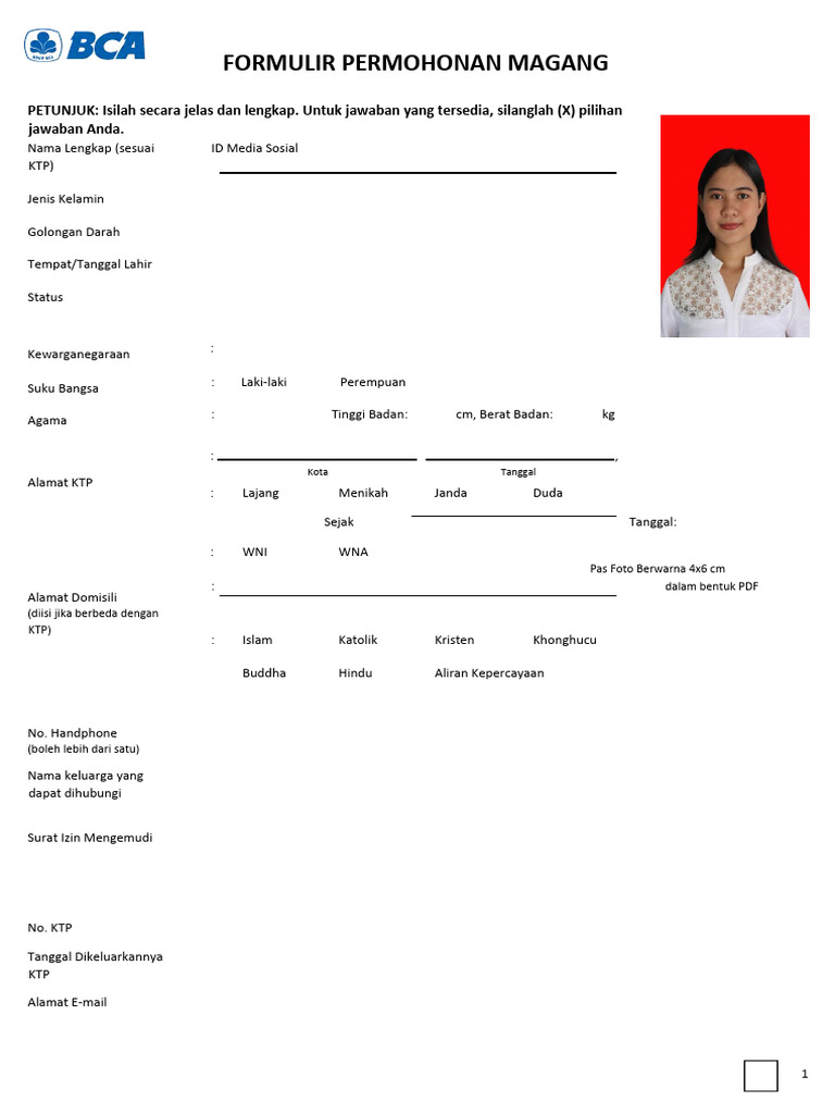 Formulir Permohonan Magang Lengkap | PDF