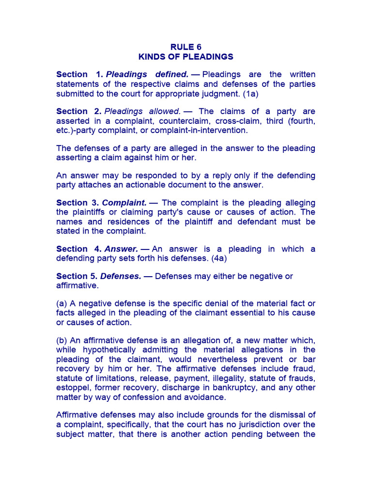 Pleadings Notes - Leg Forms | PDF | Pleading | Complaint