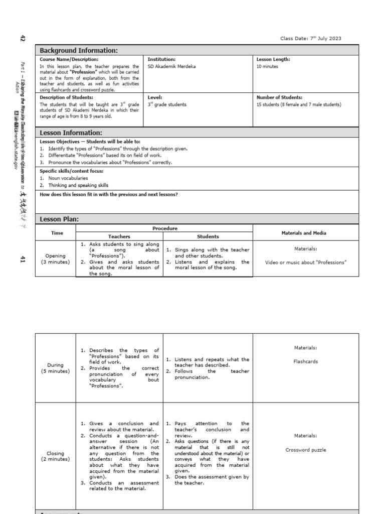 Lesson 9: Professions in 3rd Grade | PDF | Lesson Plan | Teachers