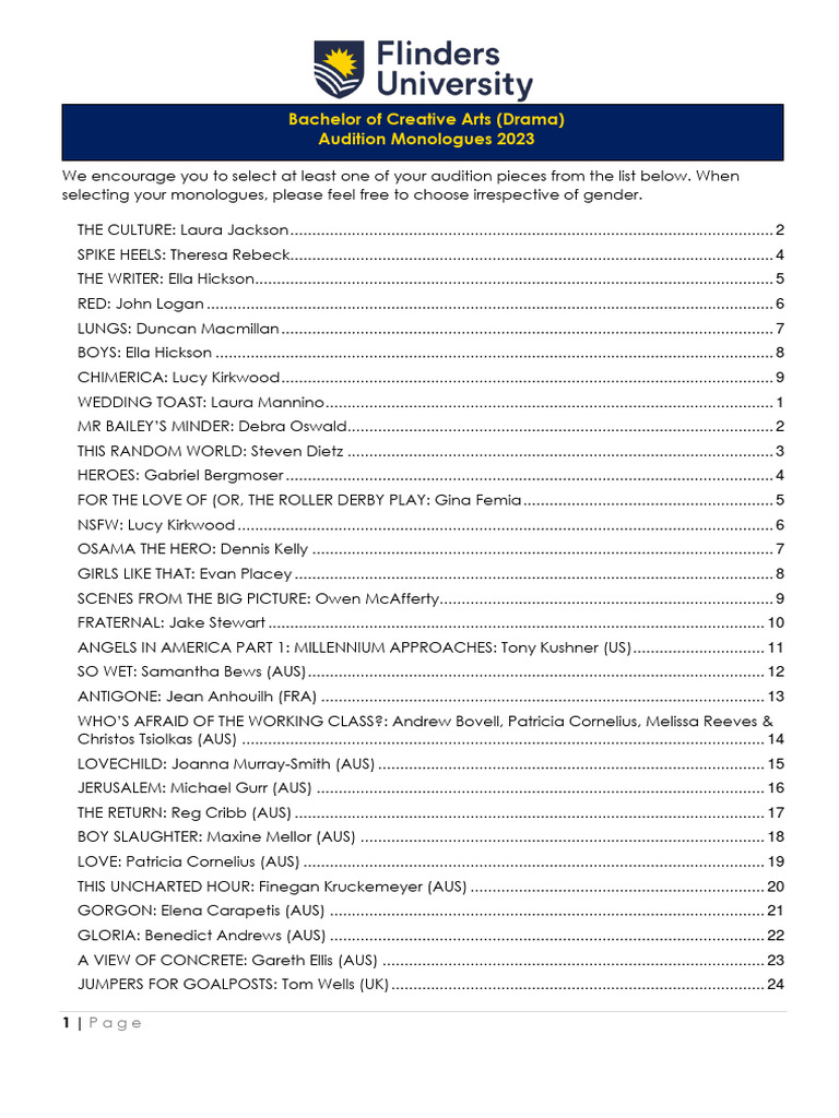 Recommended Audition Monologues Pdf