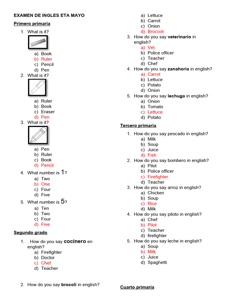 Examen de Ingles Eta Mayo PDF Food And Drink Cooking