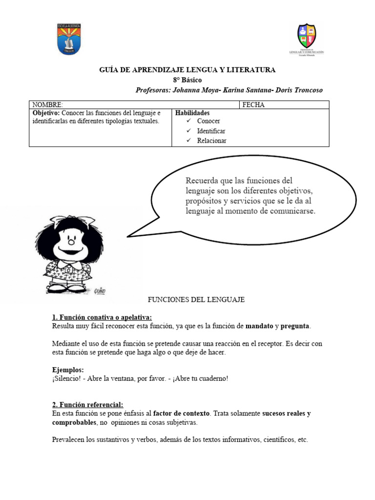 Funciones del Lenguaje en 8° Básico | PDF | Lingüística | Comunicación