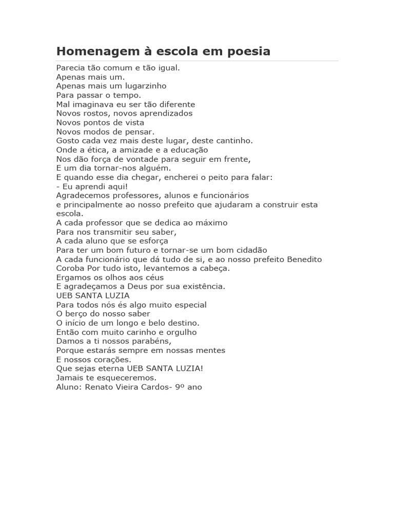 Homenagem À Escola em Poesia | PDF