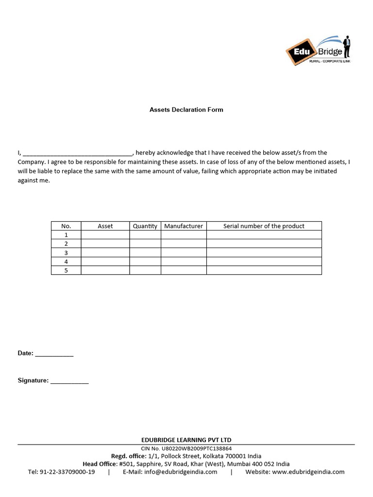 Asset Declaration Form | PDF | Finance & Money Management
