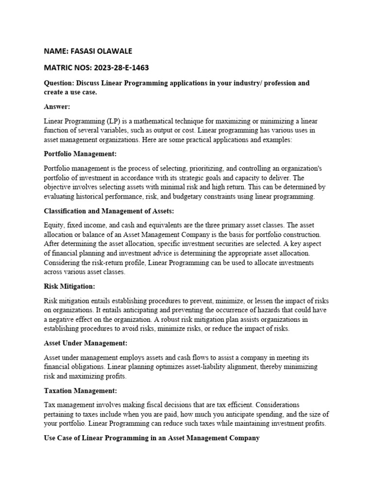 Fasasi olawale da assigment pdf investment management linear