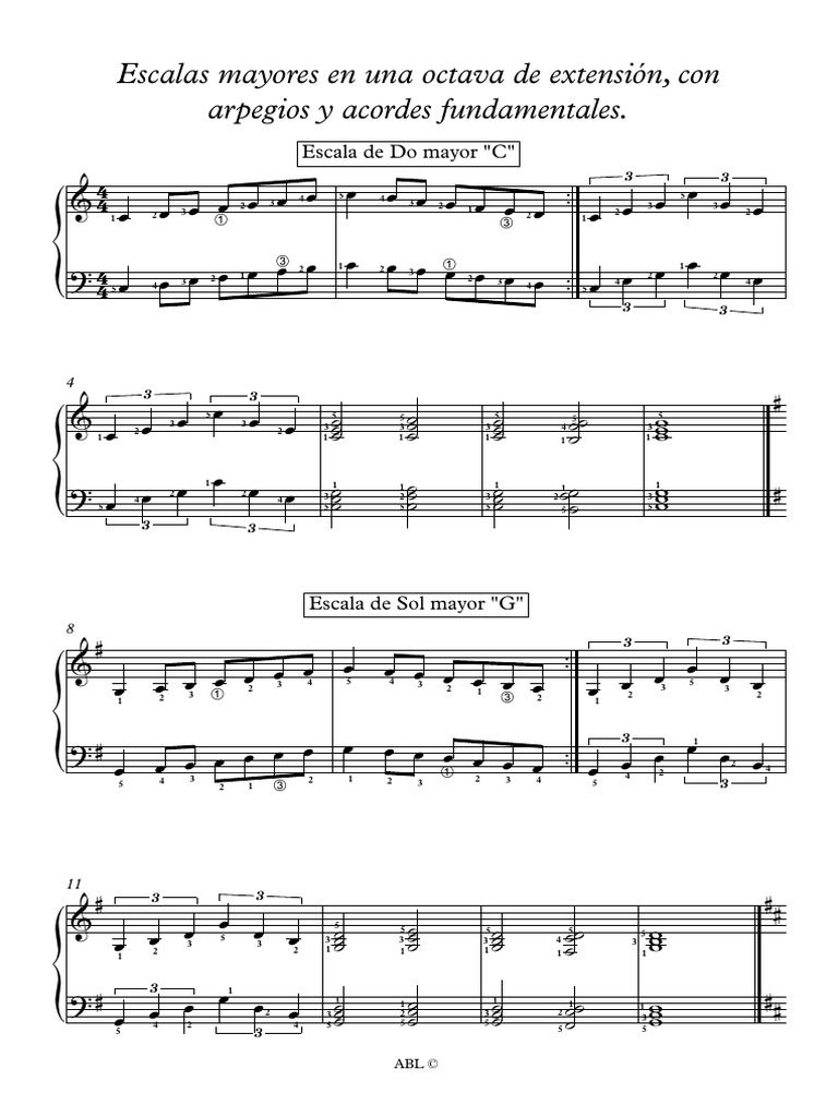 Escalas mayores en una octava de extensión - Partitura completa | PDF
