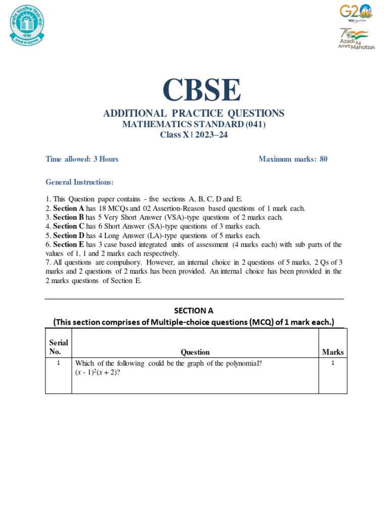 Class x additional practice questions official release by cbse on 08