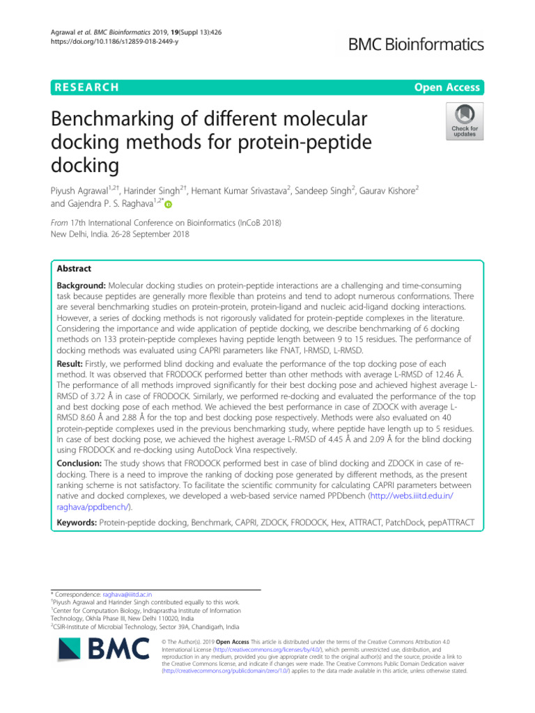 Benchmarking of Different Molecular Docking Methods For Protein-Peptide ...