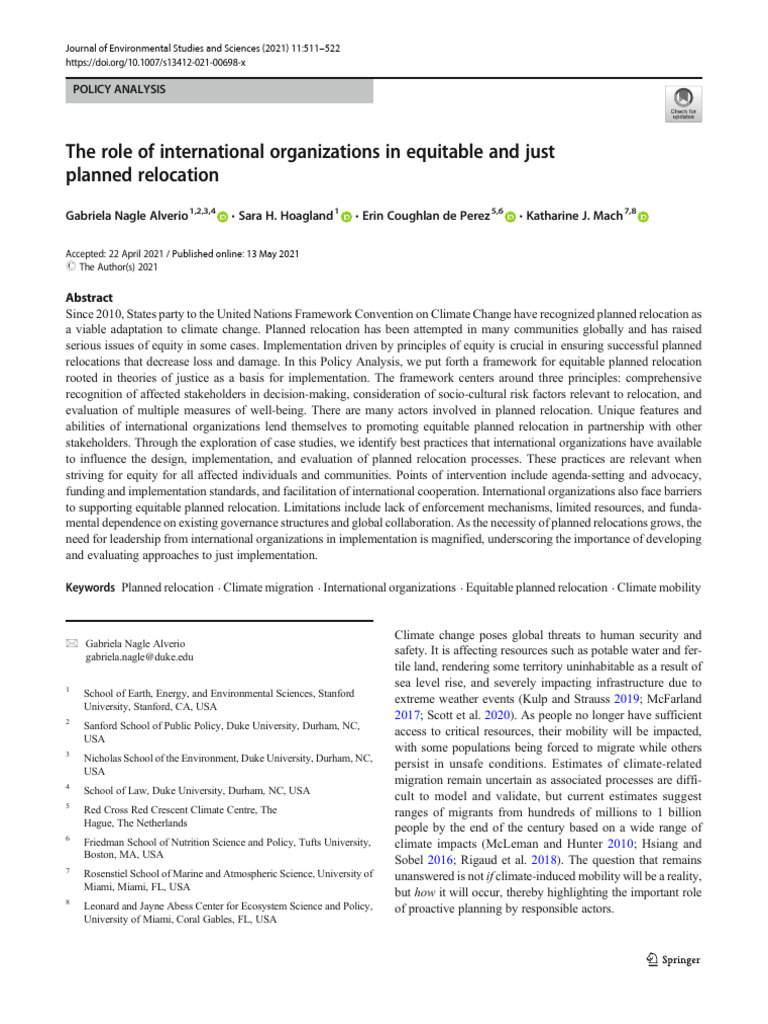 The Role of International Organizations in Equitable and Just Planned ...