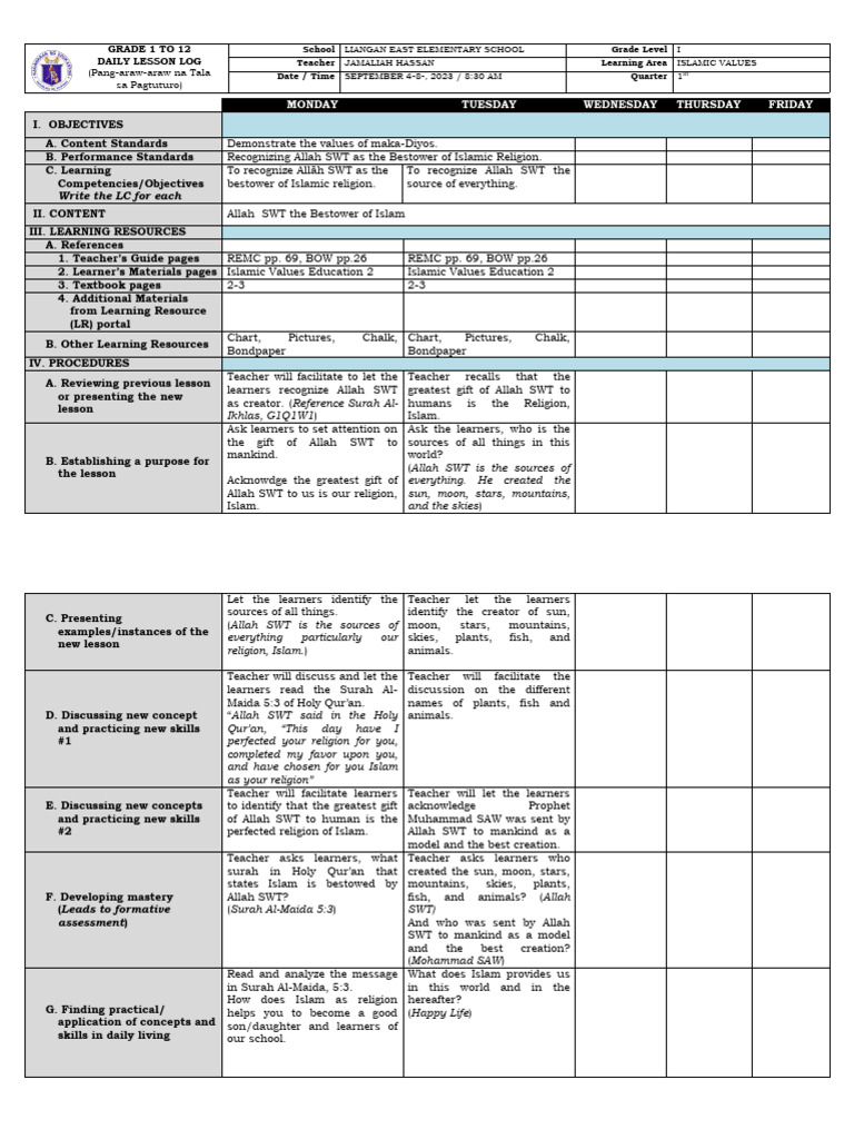 Islamic Values for Grade 1 Students | PDF | God In Islam | Learning