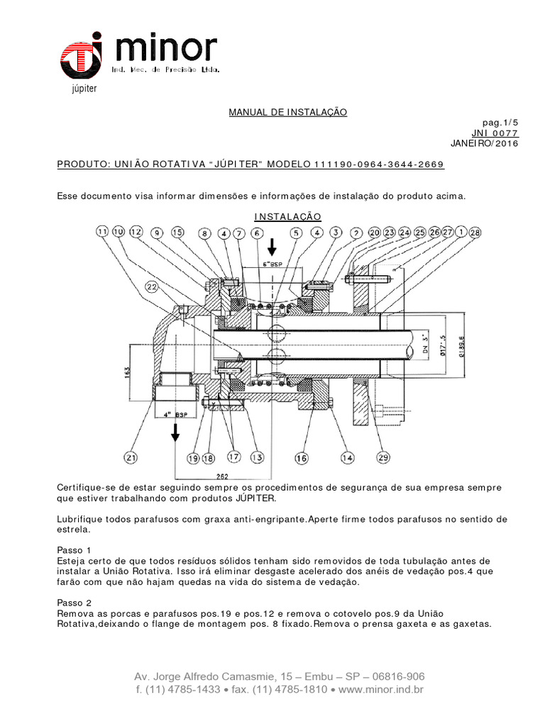 Manual de Instalação União Rotativa Júpiter | PDF | Vestir-se | Parafuso