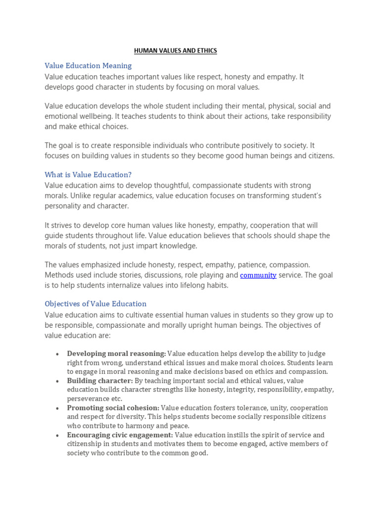 Importance of Value Education in Schools | PDF | Compassion | Morality