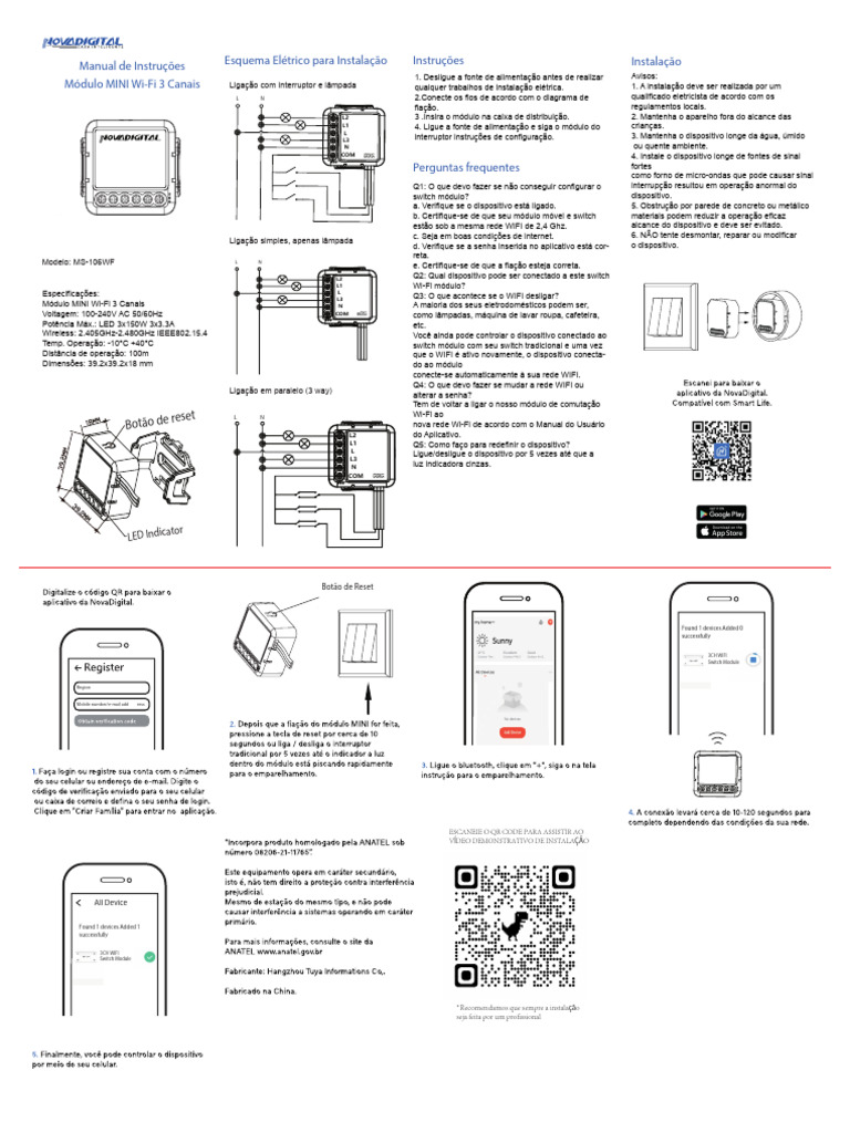 Manual do Módulo MINI Wi-Fi 3 Canais | PDF | Wi-Fi | Comutador de rede