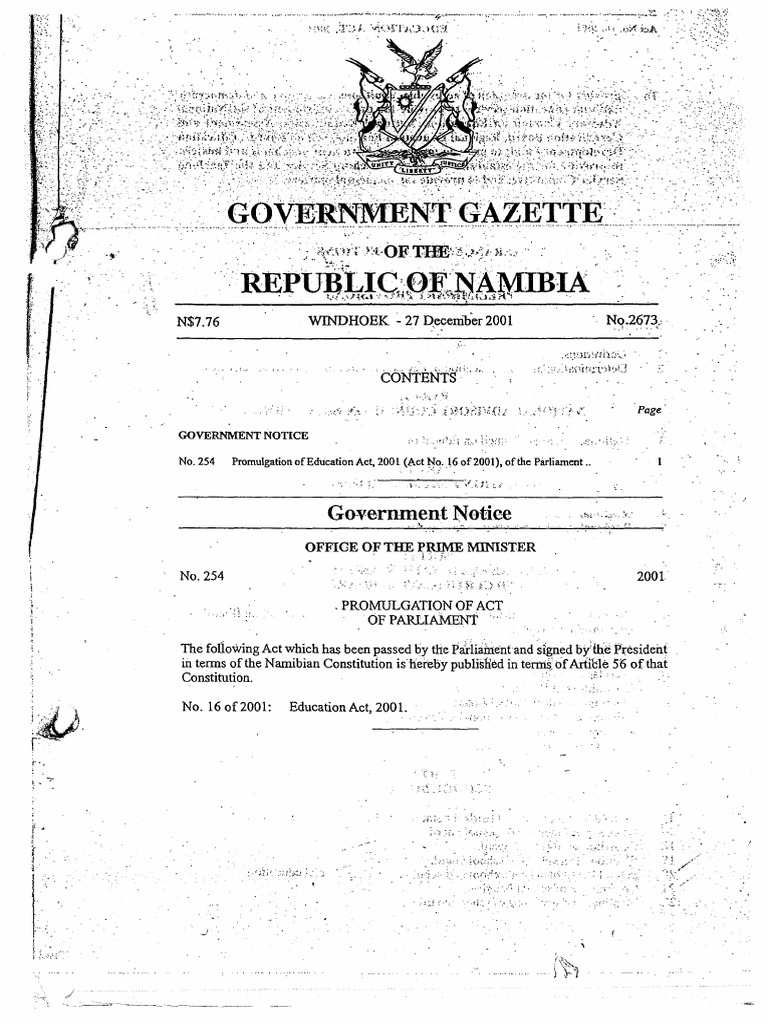 Ba0 Education Act 16 of 2001 PDF Statutory Law Legal Documents