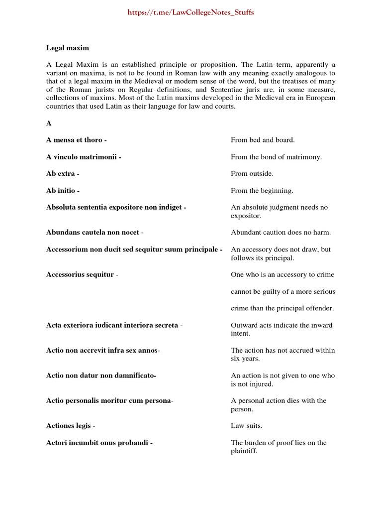 List Of Latin Maxims In Law
