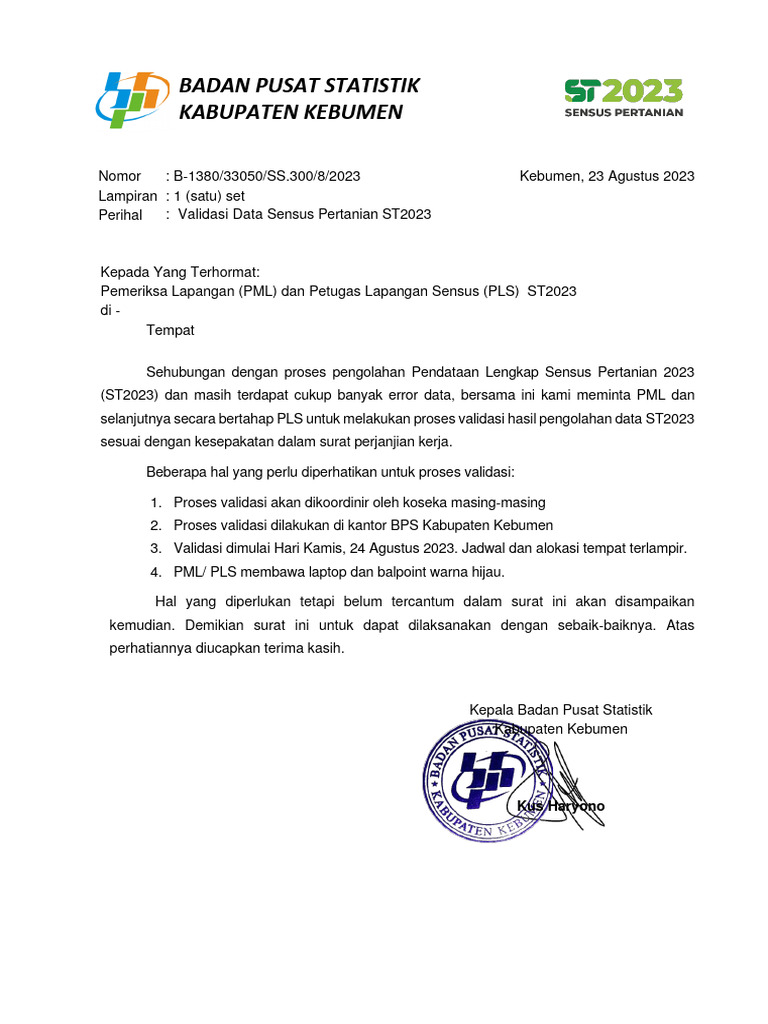 Surat Validasi Data ST2023-1 | PDF