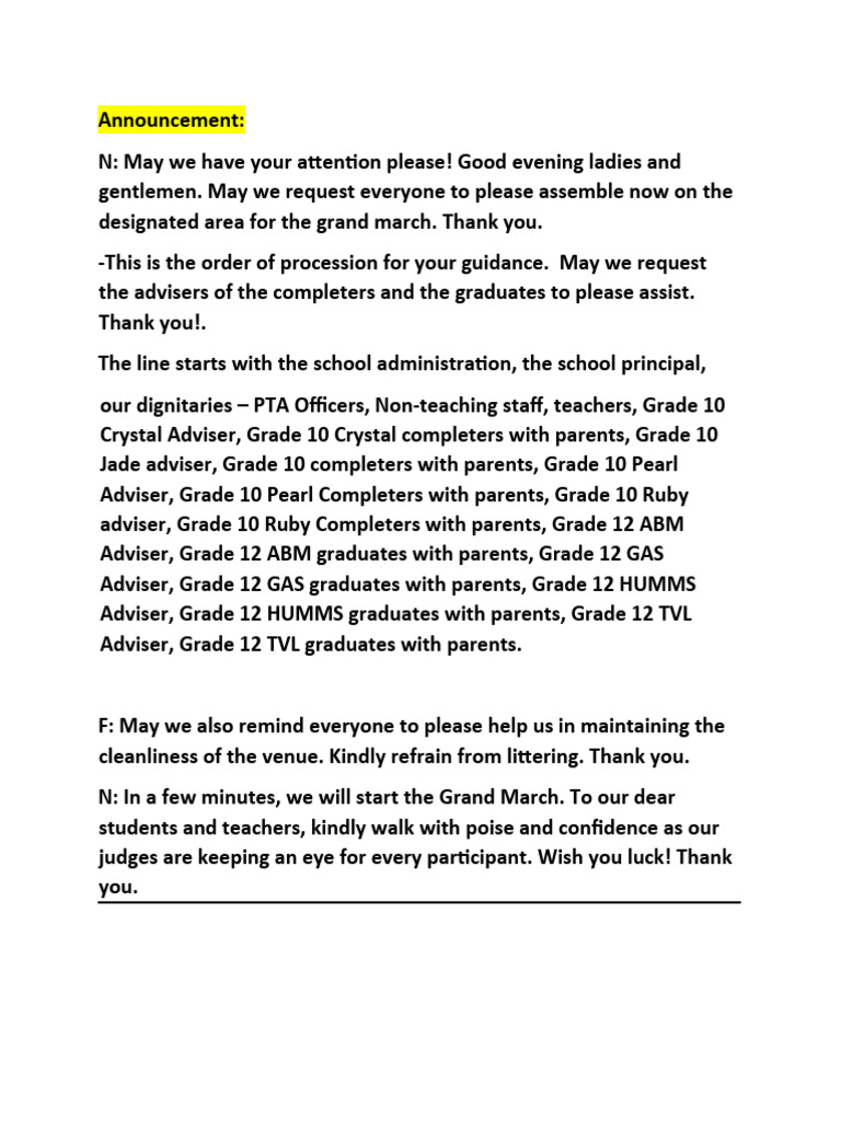 Script For Graduation BallFinal Na To PDF