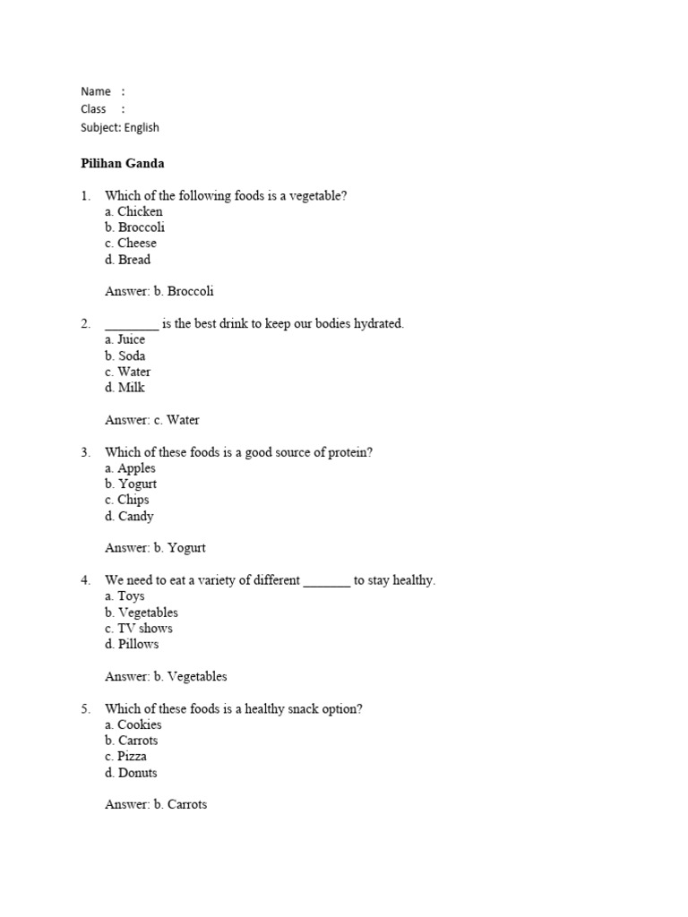 Bahasa Inggris Kelas 3 N Kunci Pdf Drink Foods