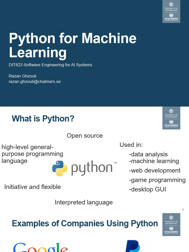 Python For Machine Learning: DIT822-Software Engineering For AI Systems ...