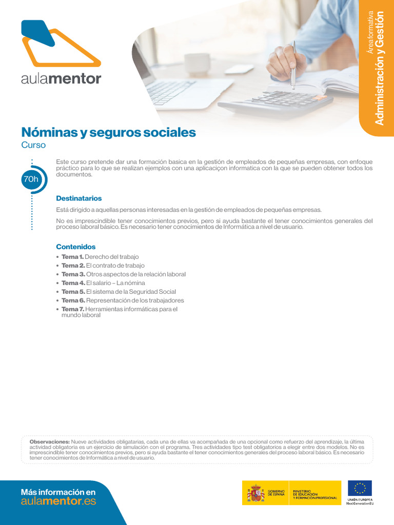 Curso Nóminas y Seguros Sociales 70h | PDF